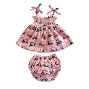 SIIX EUC 100% Organic Cotton Pink Smocked Golf Bloomer Set